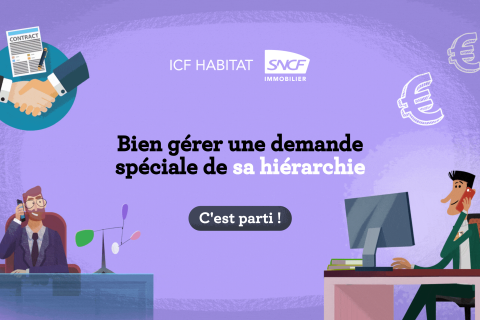 Illustrations de deux personnages travaillant à leur bureau avec le texte 