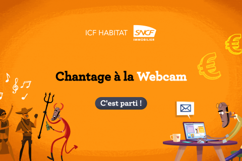 Illustrations de trois personnages méchants et un personnage victime de chantage avec le texte 